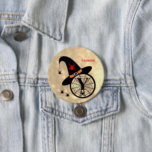 Halloween Hexe Spinne Monogramm Y Benutzerdefinier Button (Beispiel)
