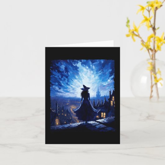 Halloween Hexe Starry Night Van Gogh Aesthetic Pa Karte (Gelbe Blume)