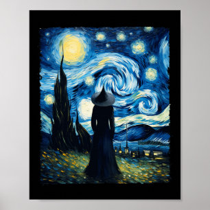 Halloween Hexe Starry Night Van Gogh Aesthetic Pa Poster