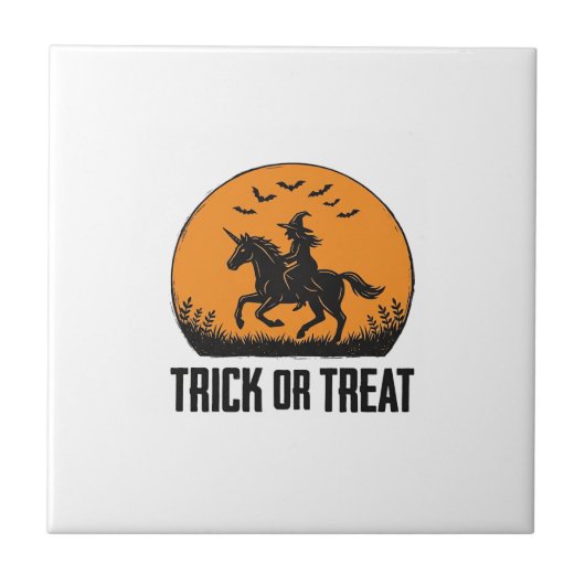 Halloween Hexe Süßigkeiten Oder Saures Vintage Mon Fliese (Vorderseite)