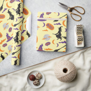 Halloween Hexe und Broom Nahtloses Wrapping Paper Geschenkpapier