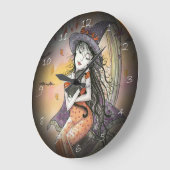 Halloween Hexe und Cat Fantasy Art Clock Große Wanduhr (Winkel)