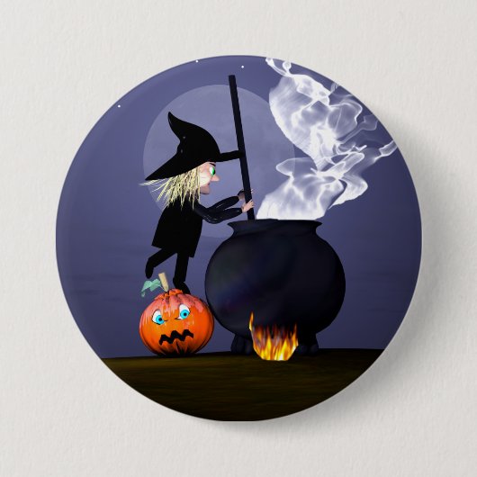 Halloween Hexe und Cauldron Button (Vorderseite)