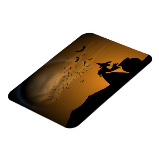 Halloween Hexe und Cauldron mit Fledermäusen Magnet (Linke Seite)