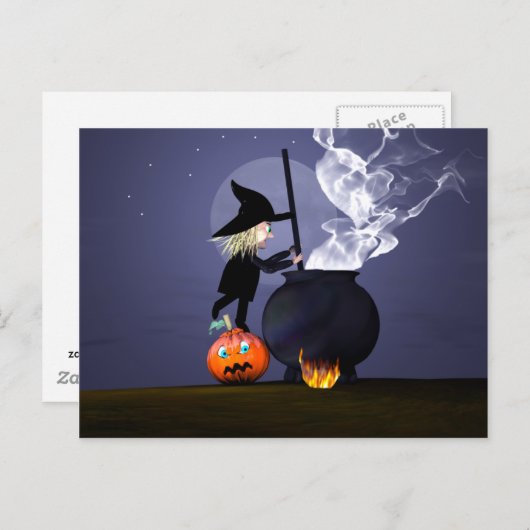 Halloween Hexe und Cauldron Postkarte (Vorne/Hinten)
