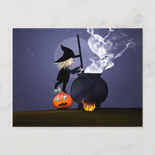 Halloween Hexe und Cauldron Postkarte (Vorderseite)