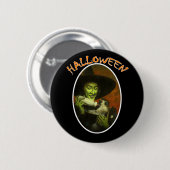 Halloween Hexe und fliegender Affe Button (Vorne & Hinten)