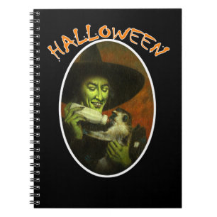 Halloween Hexe und fliegender Affe Notizblock
