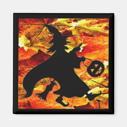 Halloween Hexe und Herbstlaube Magnet (Vorne)