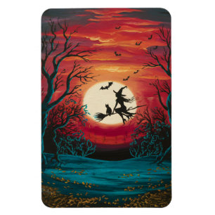 Halloween Hexe und Katze auf einem Broomstick Magn Magnet