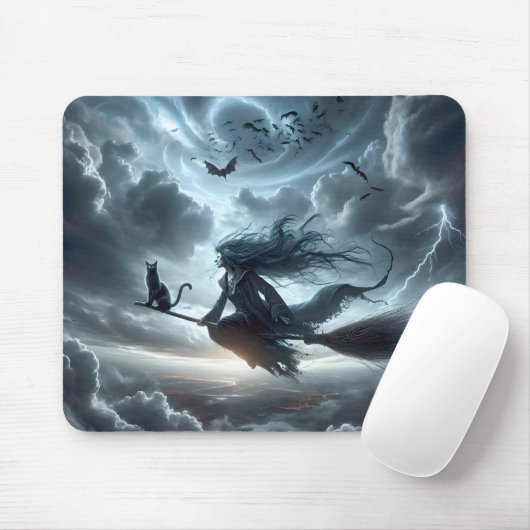 Halloween Hexe und Katze auf einem Zimmer Mousepad (Mit Mouse)