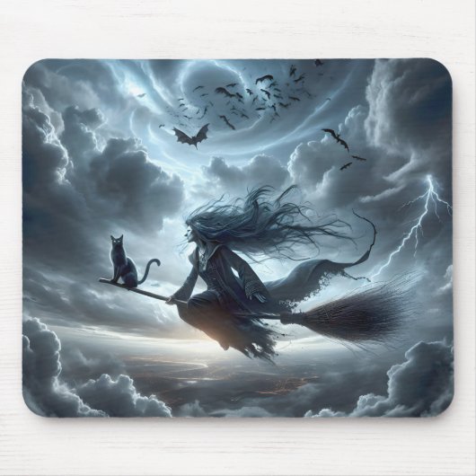 Halloween Hexe und Katze auf einem Zimmer Mousepad (Vorne)