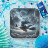 Halloween Hexe und Katze auf einem Zimmer Pappteller (Party)