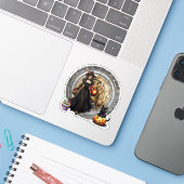 Halloween Hexe und Katze Aufkleber (Laptop mit iPhone)