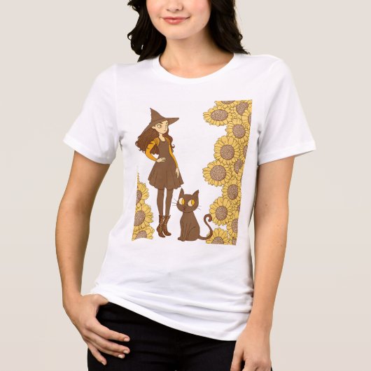 "Halloween Hexe und Katze Bella+Leinwand Tri-Blend Shirt (Vorderseite)