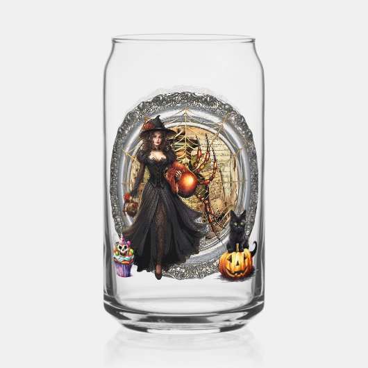 Halloween Hexe und Katze Dosenglas (Vorderseite)
