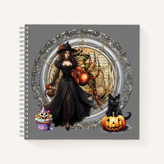 Halloween Hexe und Katze Notizblock (Vorderseite)