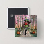 Halloween Hexe und Katze Pinback Button (Vorne & Hinten)