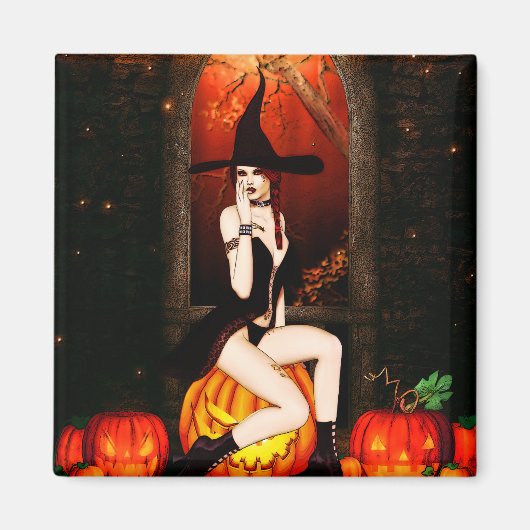 Halloween Hexe und Kürbis Magnet (Vorne)