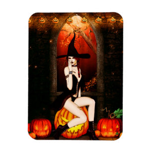 Halloween Hexe und Kürbis Magnet