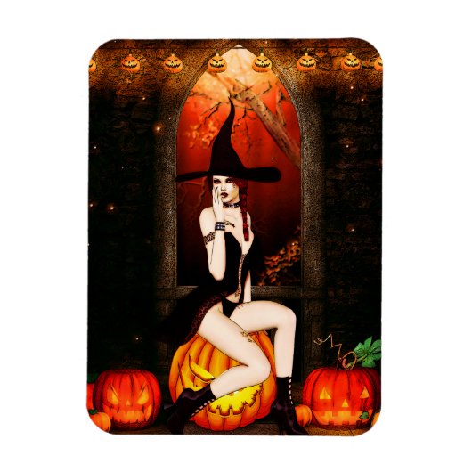 Halloween Hexe und Kürbis Magnet (Vertikal)