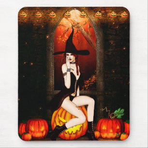 Halloween Hexe und Kürbis Mousepad