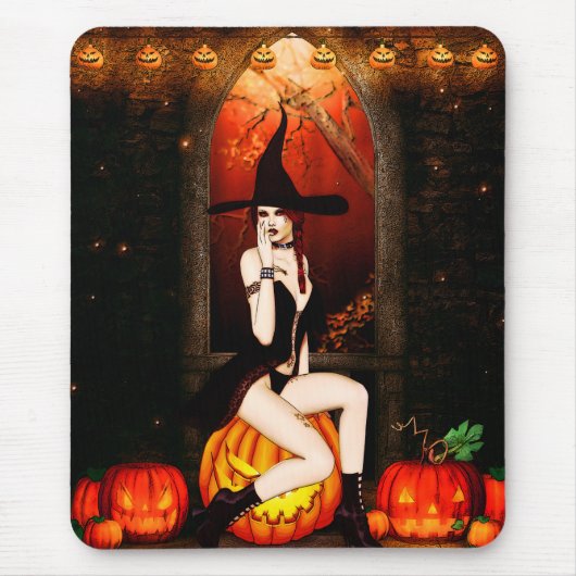 Halloween Hexe und Kürbis Mousepad (Vorne)