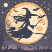 Halloween, Hexe und Mond, Rotzunge Aufkleber (Vorderseite)