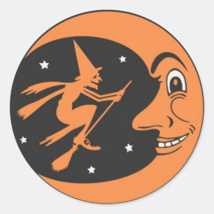Halloween-Hexe und Mond-Rundsticker Runder Aufkleber