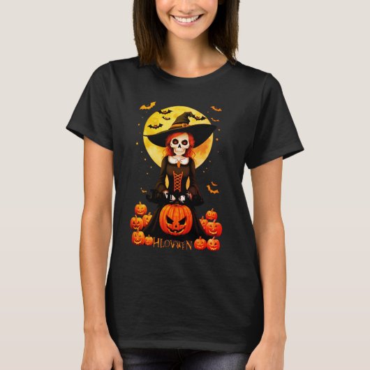 Halloween-Hexe und Orangenkürbis-T - Shirt (Vorderseite)