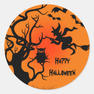 Halloween-Hexe und Owl-Halloween-Sticker Runder Aufkleber