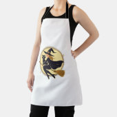 Halloween Hexe und Schwarze Katze fliegen im Mondl Schürze (InSitu)