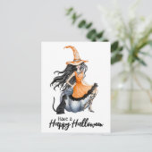 Halloween Hexe und Schwarze Katze Postkarte (Stehend Vorderseite)