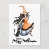 Halloween Hexe und Schwarze Katze Postkarte (Vorderseite)