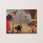 Halloween-Hexe und schwarze Katze Puzzle (Horizontal)
