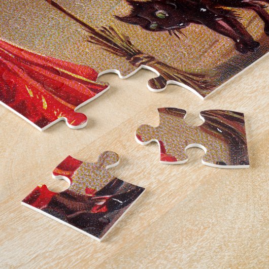 Halloween-Hexe und schwarze Katze Puzzle (Seite)