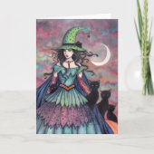 Halloween Hexe und Schwarze Katzen Molly Harrison Karte (Vorderseite)