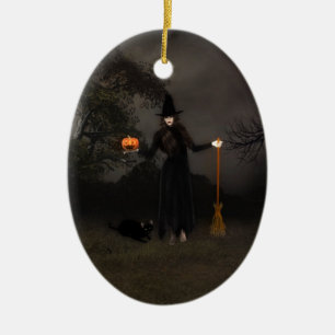 Halloween-Hexe und schwarze Katzen-Verzierung Keramik Ornament