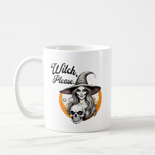 Halloween Hexe und Skeletton, bitte. Kaffeetasse (Links)