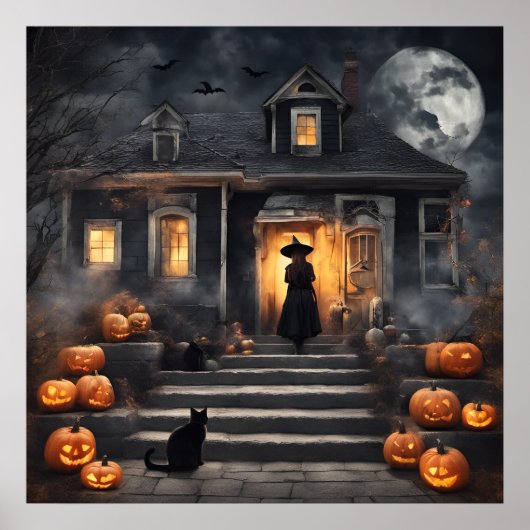 Halloween Hexe und Spuk Haus Poster (Vorne)