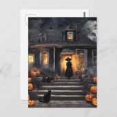 Halloween Hexe und Spuk Haus Postkarte (Vorne/Hinten)