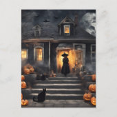 Halloween Hexe und Spuk Haus Postkarte (Vorderseite)