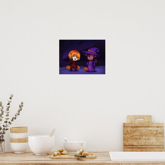 Halloween Hexe und Vampire Chibi Poster (Küche)