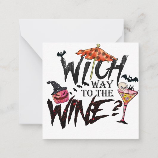 Halloween Hexe und Wein Mitteilungskarte (Vorderseite)