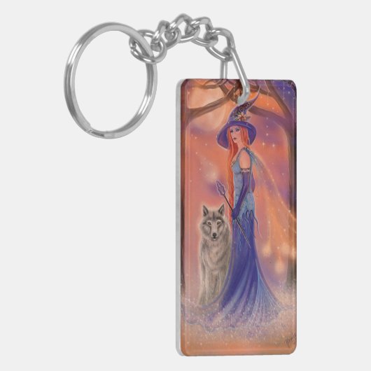 Halloween Hexe und Wolf von Renee Lavoie Schlüsselanhänger (Vorderseite links)