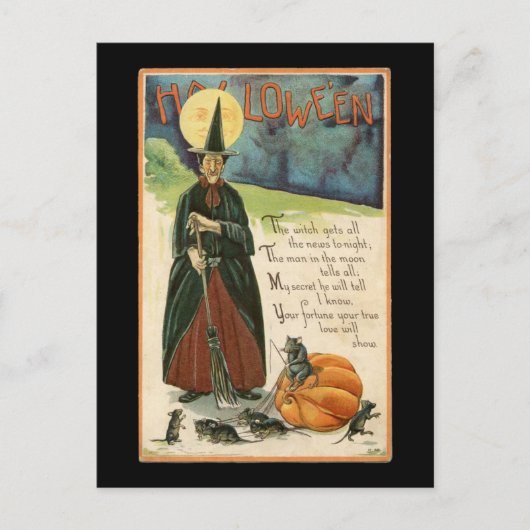 Halloween Hexe Vintag Postkarte (Vorderseite)