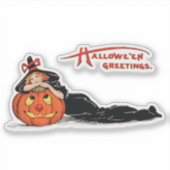 Halloween Hexe, Vintage Abbildung Aufkleber (Vorderseite)