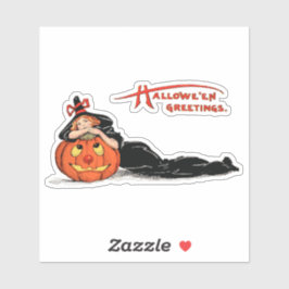 Halloween Hexe, Vintage Abbildung Aufkleber