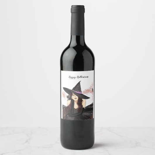 Halloween, Hexe Weinetikett (Vorderseite)