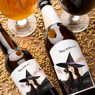 Halloween, Hexe Weinetikett